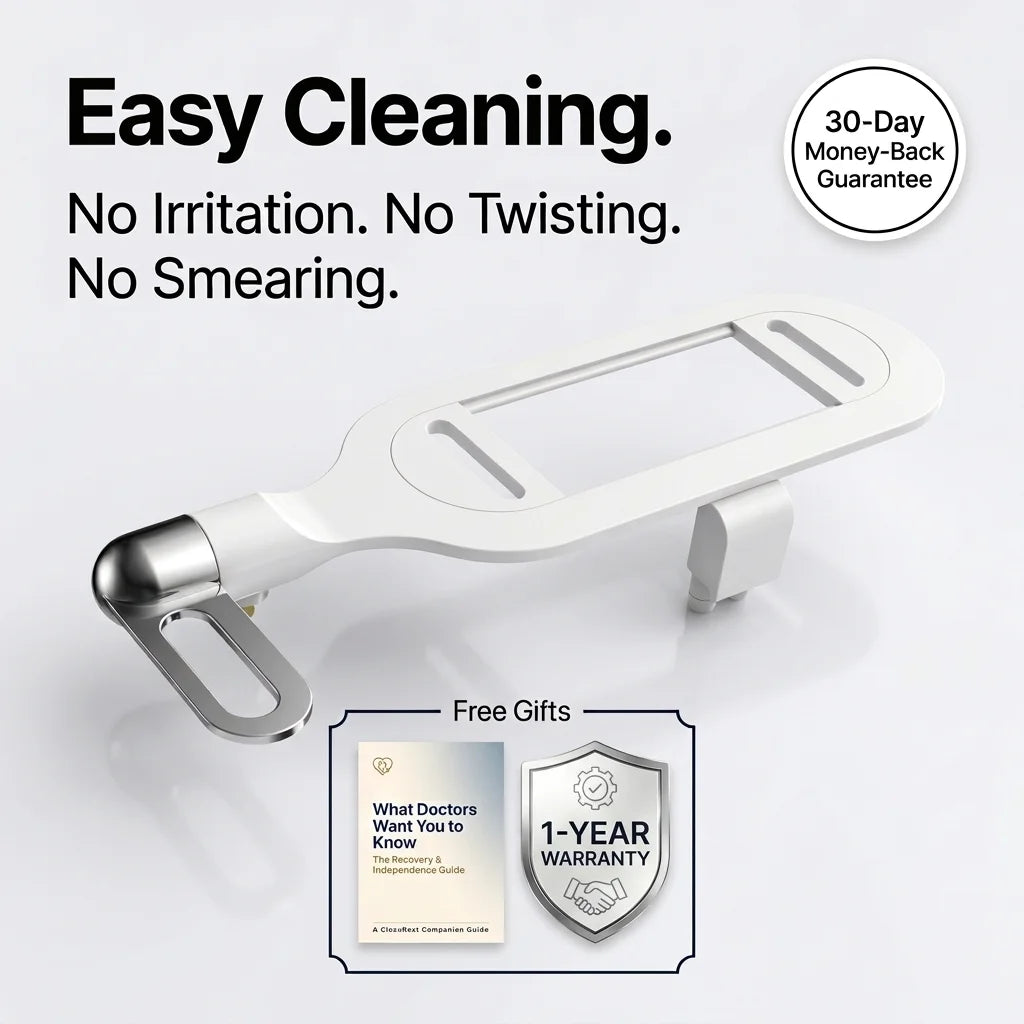 CleanRest Duo ultra slim non-electric dual nozzle bidet attachment installed under white toilet seat in a modern bathroom